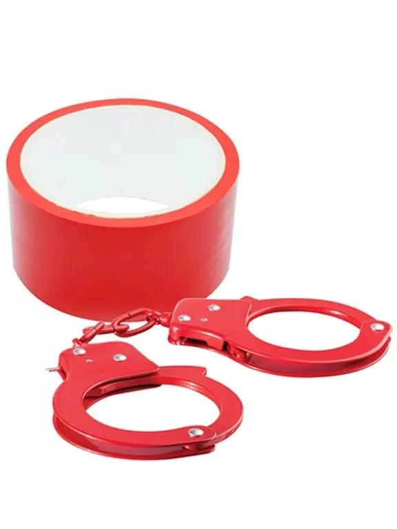 Metal Kelepçe ve Bondage Bant Kırmızı