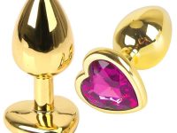 Kalp Mücevherli Çelik Gold Anal Plug Orta Boy