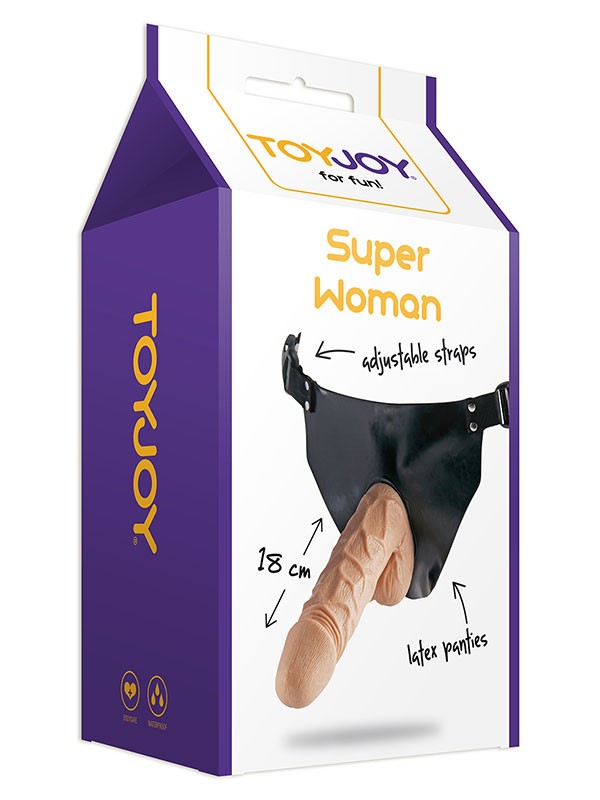 Superwoman Strap-on Latex Külotlu Belden Bağlamalı İçi Dolu Penis 18 cm