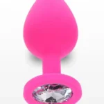 Silikon Taşlı Anal Plug Medium Pembe