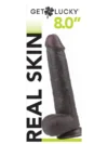 Real Skin 8" Çift Katmanlı Kayan Derili Gerçekçi Siyah Penis 20 cm