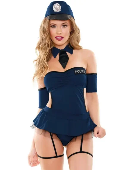 Mini Etekli Seksi Kostüm Jartiyerli Polis Kostümü